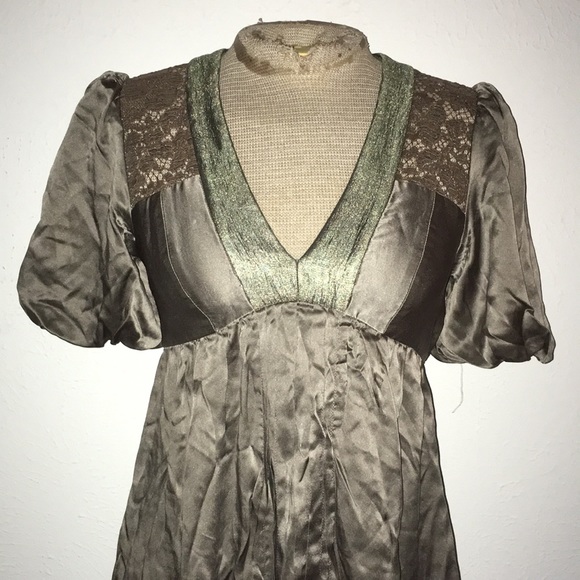 SCARCE VTG Y2K DEVELOPMENT BY ERICA DAVIES SILK LACED TRIMMED PLEATED DRESS SZ 2 - Picture 2 of 7